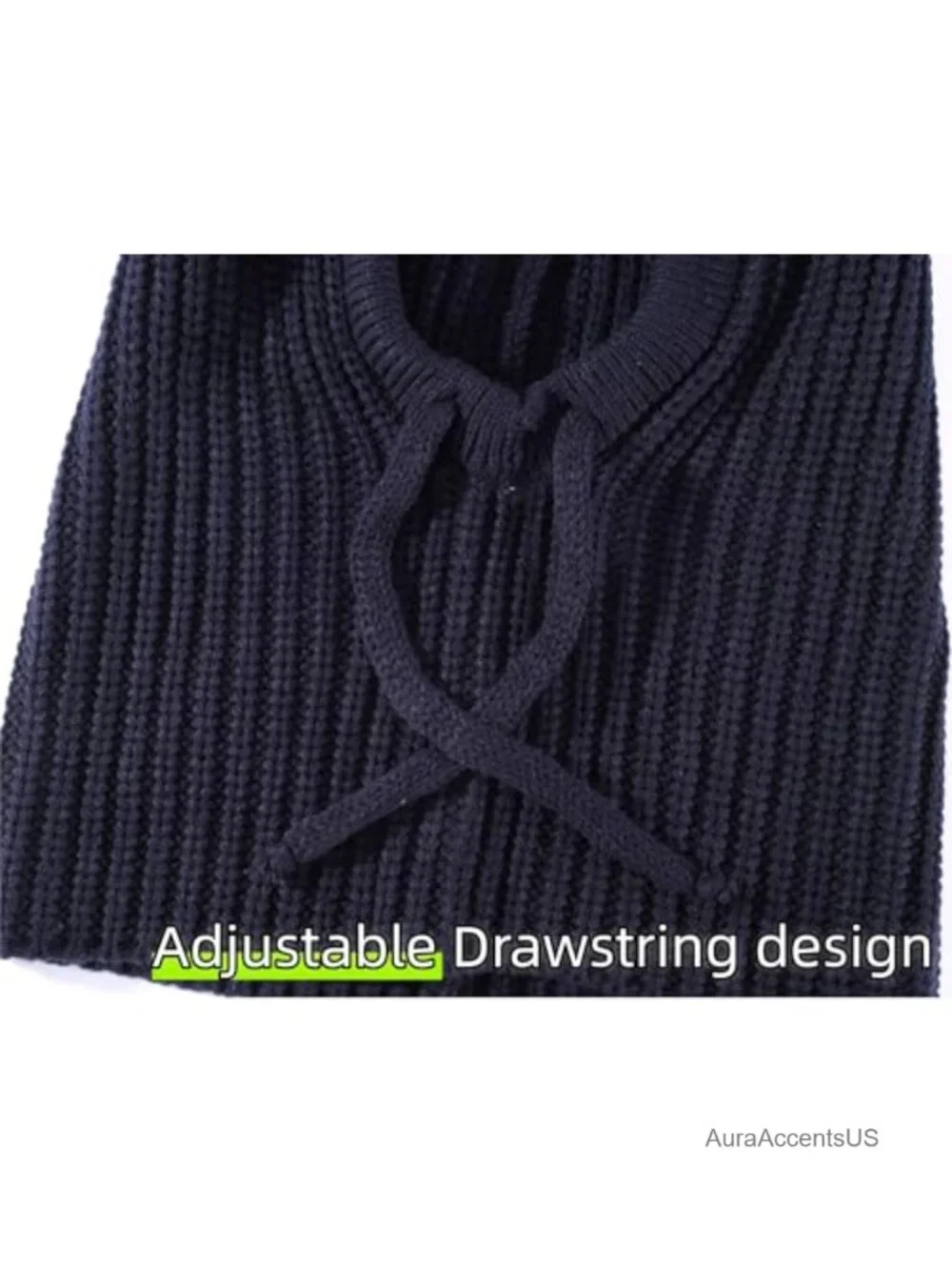Knit Balaclava Hood Ski Mask Winter Beanie Neck Gaiter Drawstring Pullover Women